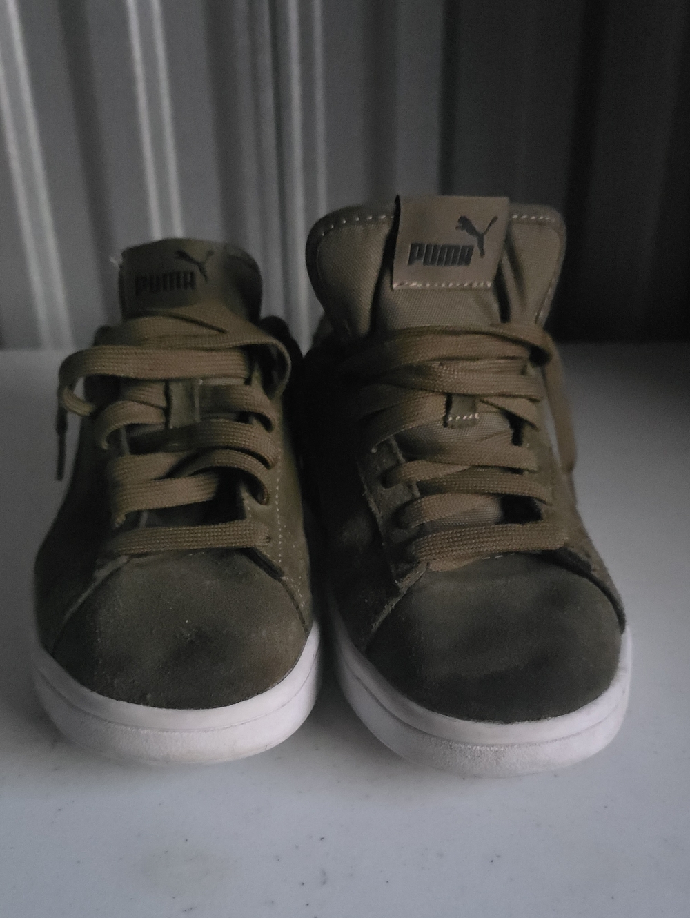 Puma Olive Green Suede Sneakers with Cream Stripe - Picture 2 of 6